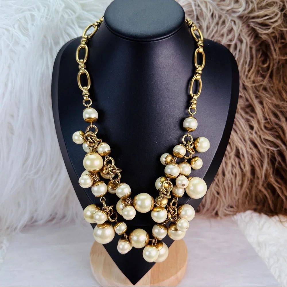 Stella & Dot Goldtone and Cream Faux Pearl Weighed Statement Necklace